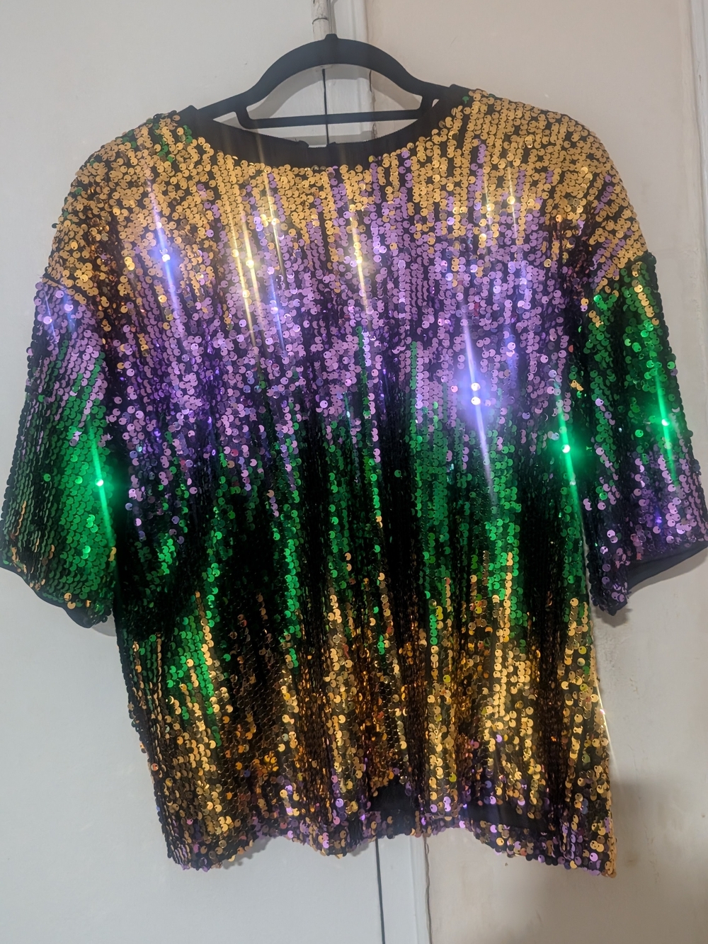 Women's Multicolor Sequin Party Top - Purple, Green & Gold